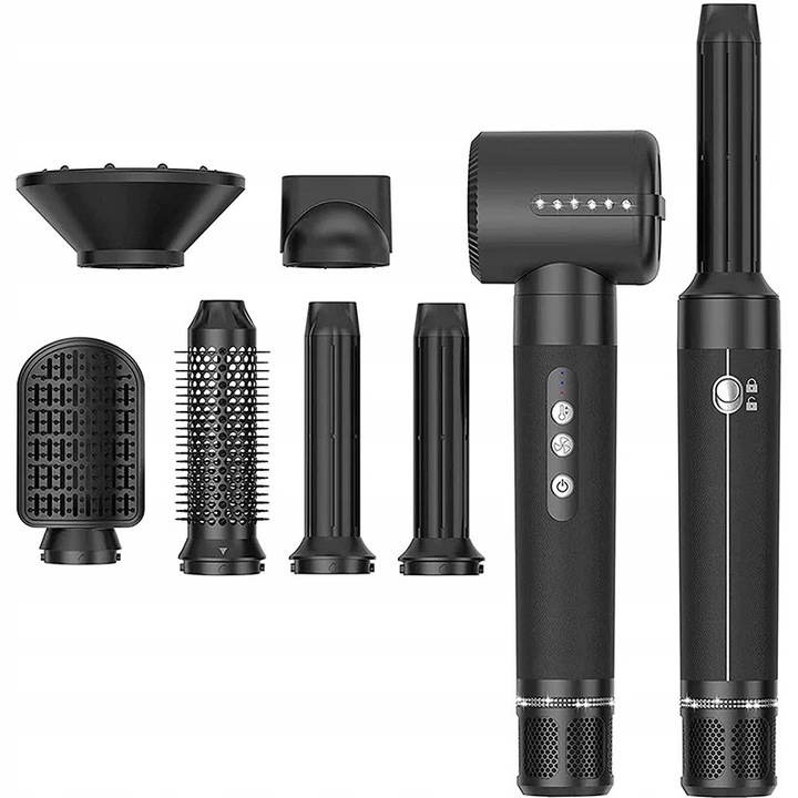 Uscator de par 7 in 1, 1400W, 7 capete interschimbabile, negru