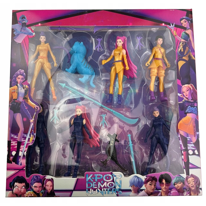 K-POP démonvadász figura szett, 12 darab, 7,5-10,5 cm, többszínű, gyűjtői doboz 28x37 cm