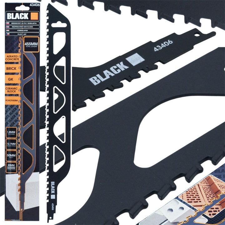 Brzeszczot pila sabie Black 455mm dur, negru, 365mm taiere
