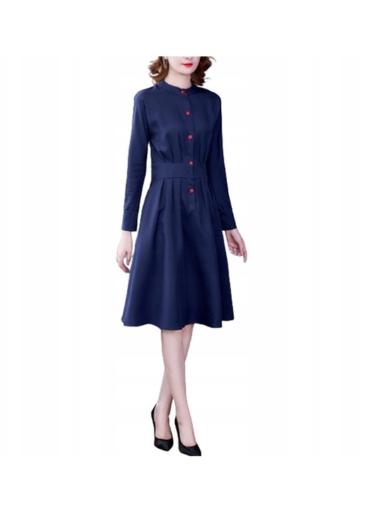 Rochie midi bleumarin, maneca 3/4, poliester, XS INTL