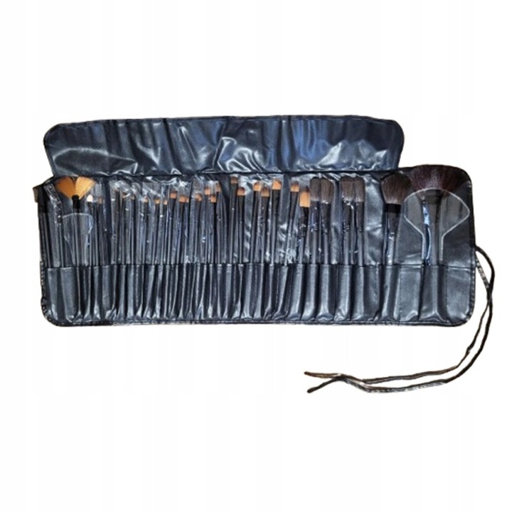 Set 32 pensule de machiaj, negru, cu etui din piele ecologica