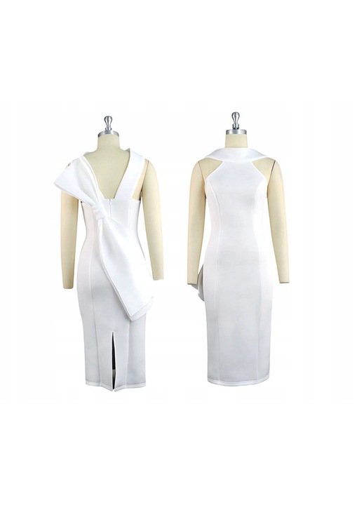 Rochie de Cocktail, Alba, Eleganta, cu Funda Decorativa, Croiala Asimetrica, poliester/elastan, M INTL