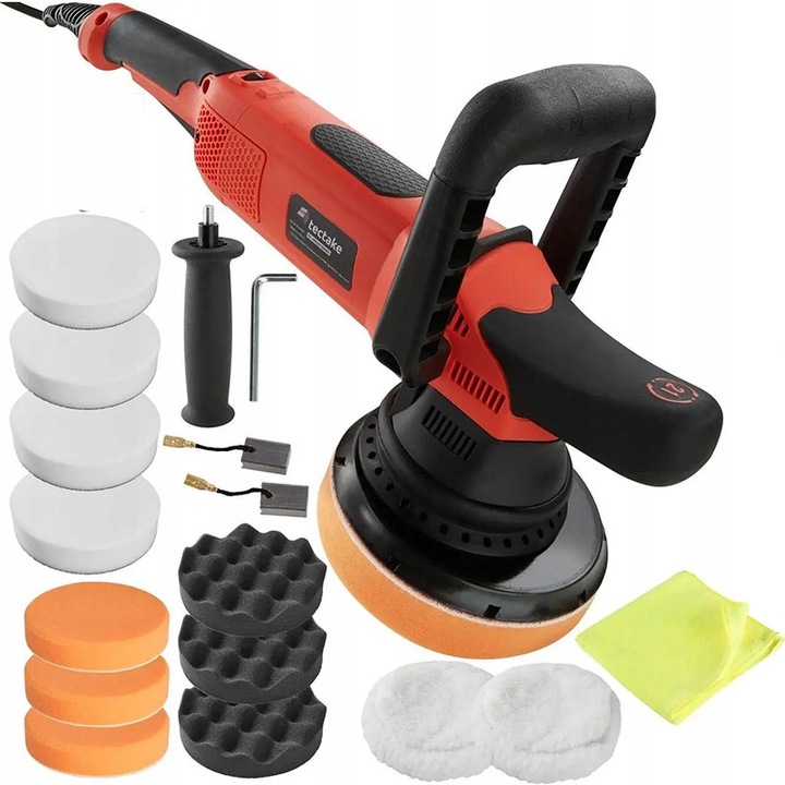 Tectake 1400W polírozógép, komplett készlet, 6 sebességfokozat, fekete/piros, 3 kg