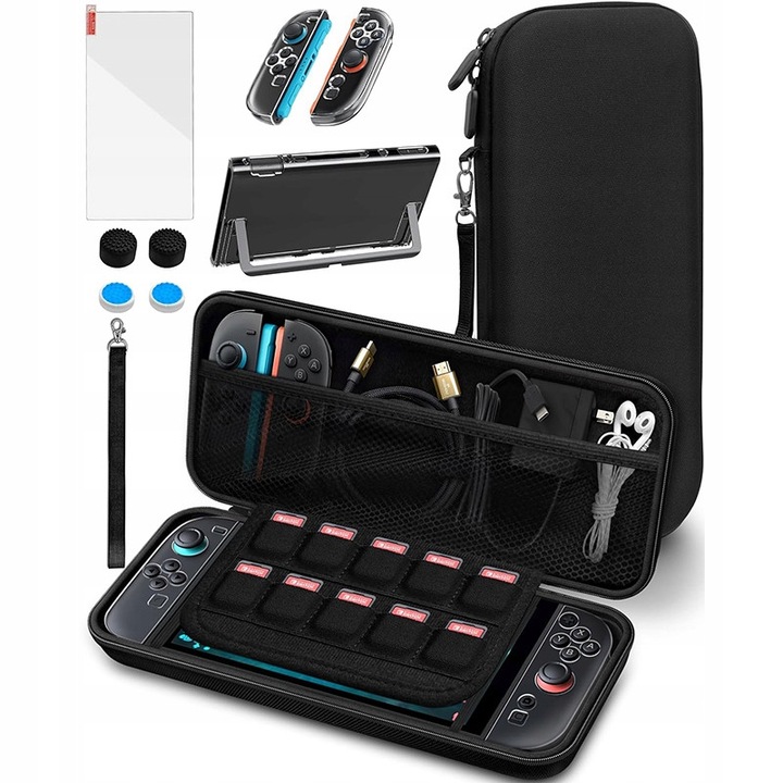 Set accesorii Nintendo Switch 2, etui, organizator jocuri, material Oxford, multicolor