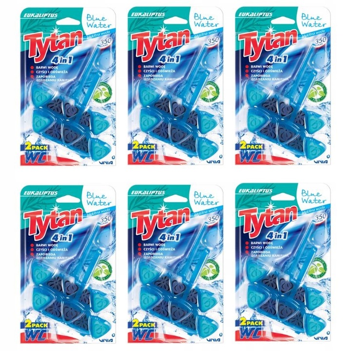 6x Kostka WC Tytan Blue Water Eukaliptus 2x40g készlet, tisztít, színezi a vizet, környezetbarát