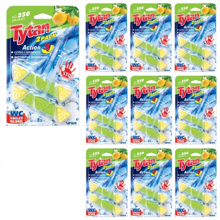 10 db-os Tytan Action 3 WC-illatosító szett, citrom, 2x40g