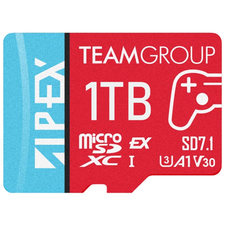 Card de memorie TeamGroup Micro SDXC 1TB cu adaptor Full Size, A1, U3, viteza de citire de pana la 100 MB/s, pentru tableta, telefon mobil, camera foto, sistem audio auto, consola de jocuri, camera de bord si drona