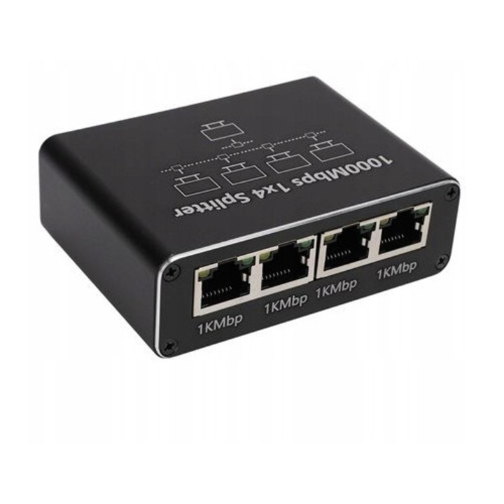 Aptel Ethernet elosztó, 4 portos RJ45 1 Gbps, mini, fekete, 1 db