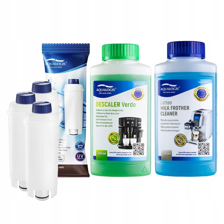Set 3x Filtru pentru espressor Delonghi AL-S002 + UniDec 250ml + Lichid 250ml
