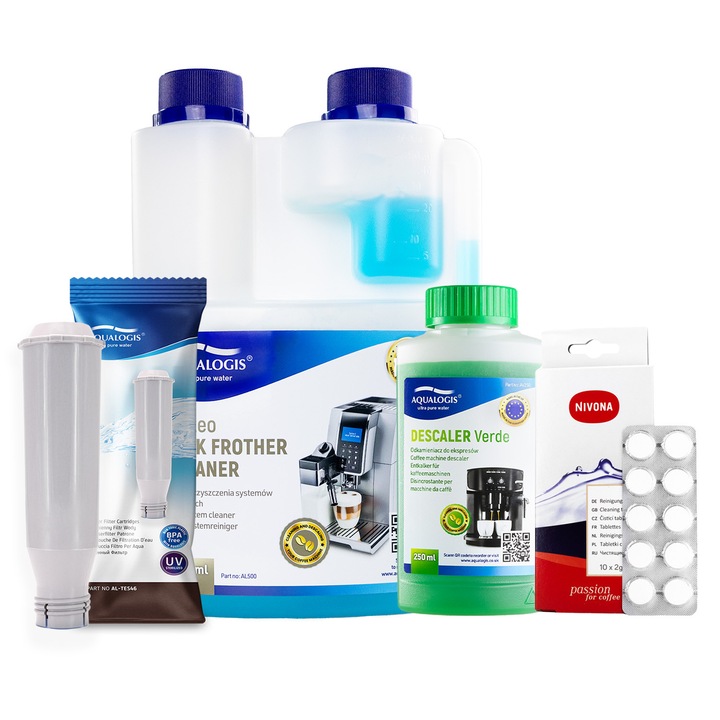 Set Accesorii pentru Expresor Aqualogis AL-TES46 + Decalcifiant + Lichid 1L + Tablete 10buc
