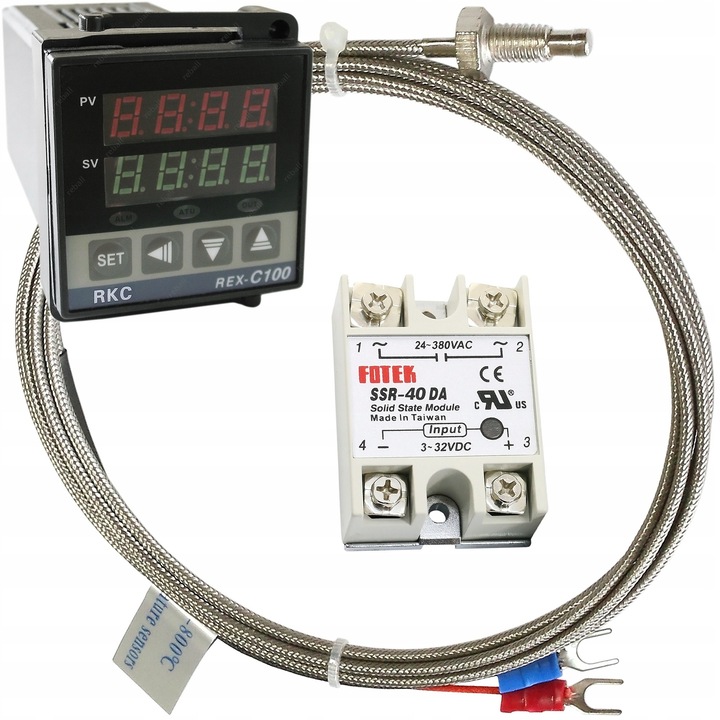 Set regulator temperatura RKC REX-C100, senzor tip K M6, 50C-800C, releu semiconductori SSR-40DA 40A, 48x48x100mm