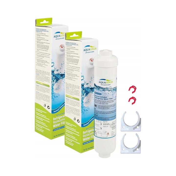 Filtru apa pentru frigider Aqualogis AL-05J, inlocuitor DA29-10105J HAFEX, cu carbune activ, conexiune rapida 1/4 (6.35 mm), Alb, 2 buc