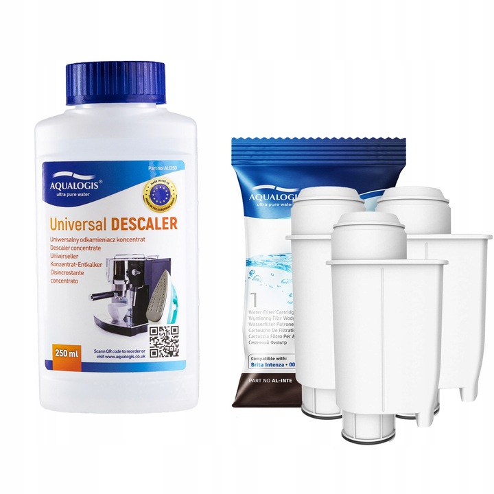 Vízkőoldó készlet 250ml + 3x Aqualogis AL-Inte+ szűrő kávéfőzőhöz