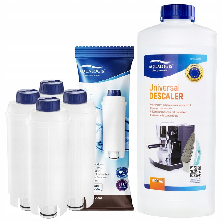 4x Aqualogis AL-S002 szűrő + 1000ml univerzális vízkőoldó készlet
