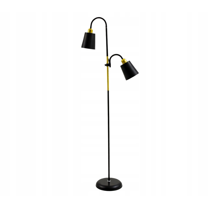 Lampa Stand Podloga Aptel, 2x E27, inaltime 192cm, metal negru cu auriu, cablu 175cm