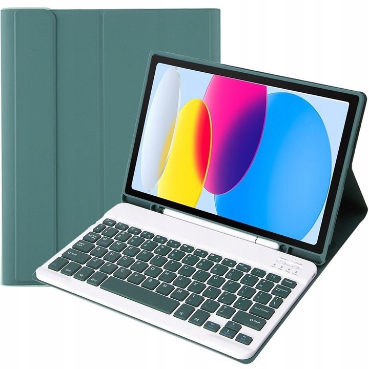 Калъф 2в1 с Bluetooth клавиатура за iPad 10.9" 2022, тъмнозелен, с държач за стилус