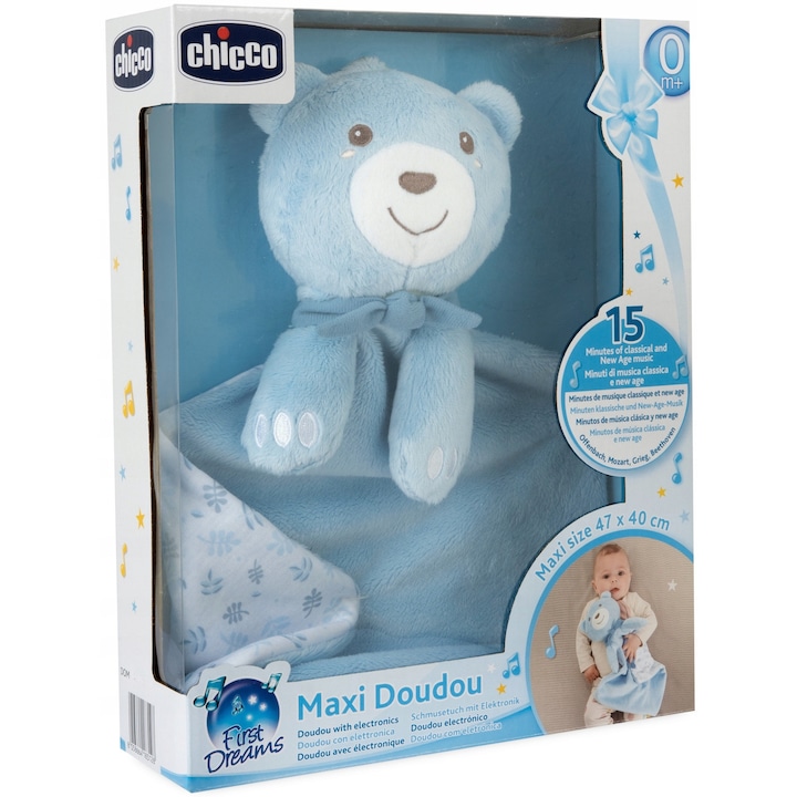 Chicco My First Dreams Maxi Doudou plüssfigura, 47cm, kék, szett