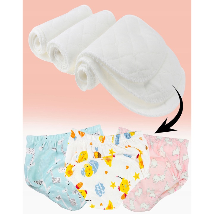 Set 3 chilotei de antrenament, 12-19kg, 10 inserturi, bumbac, alb
