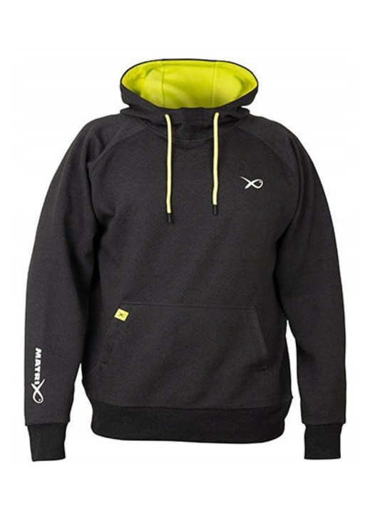 Férfi Matrix kapucnis pulóver, minimalista, fekete sárga részletekkel, záródás nélküli, 3XL INTL