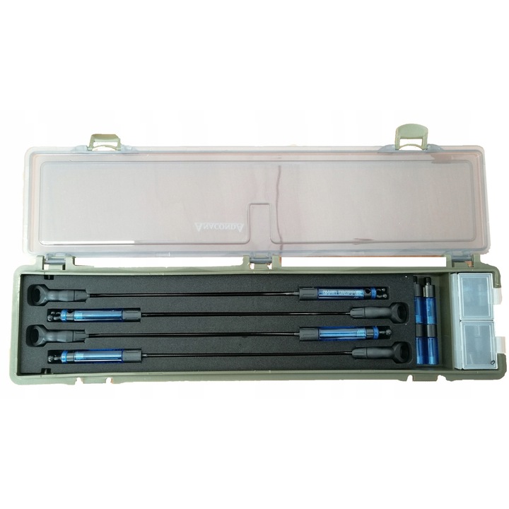 Set 4 semnalizatoare pescuit Anaconda, culoare albastra, cu capete interschimbabile, cutie transport din plastic rezistent