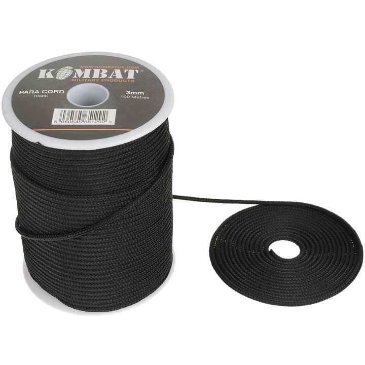 Въже паракорд Lina 3 мм, Kombat Tactical, 100м, устойчиво на срязване, черно