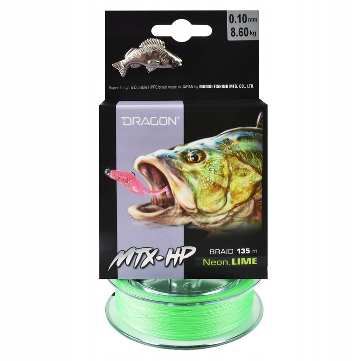 Dragon MTX-HP fonott zsinór 0.10mm 8.60kg 135m Verde Fluo