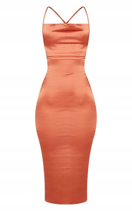 Rochie midi, Prettylittlething, cu spate decoltat, poliester, portocaliu, 36 EU