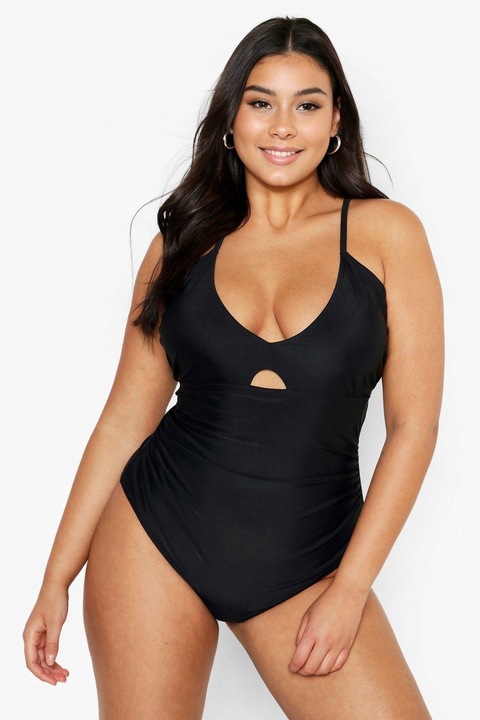Costum de baie dama, Boohoo, intreg, negru, tesatura elastica, croiala tip chilot, 44 EU