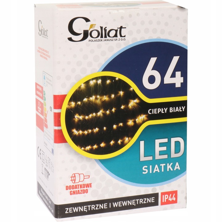 LED светеща мрежа 1x1м, Goliat, 64 LED диода, топло бяло, за външна употреба, 3м кабел
