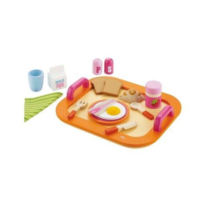 Tava mic dejun lemn Sevi set 16 piese colorat 27x23cm