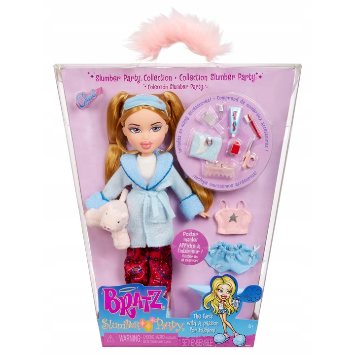 Кукла Bratz Slumber Party Cloe, 2 тоалета, аксесоари, многоцветна, пълен комплект