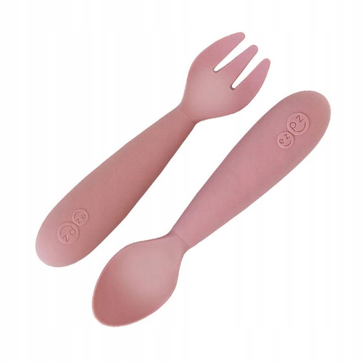 Set de ustensile din silicon, EZPZ, Mini Utensils, roz, 12 luni+, 2 piese