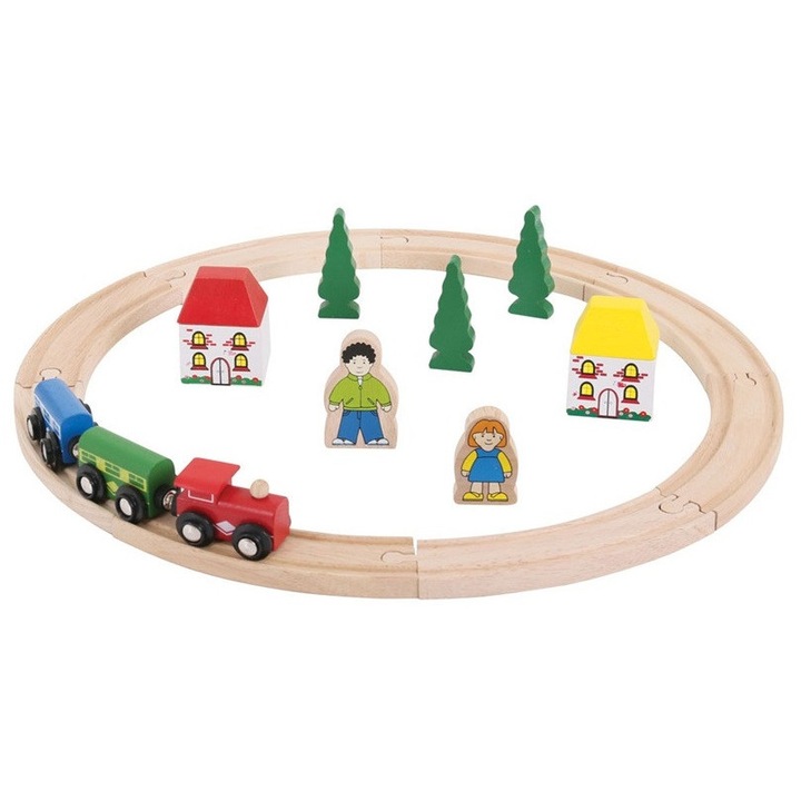 Set trenulete de jucarie Bigjigs Toys, 20 elemente, culori diverse, pentru copii de la 3 ani