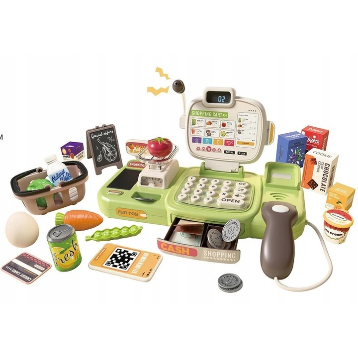 Set joaca supermarket, DK, casa de marcat, microfon, 30 elemente