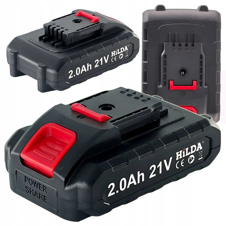 21V Li-Ion 2,0Ah Hilda akkumulátor, méretei 13x9,5x8,9cm, széles körű kompatibilitás