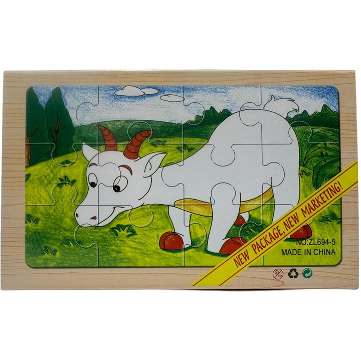 Fajáték puzzle gyerekeknek – 4 lap állatokkal, 12 darabos mindegyik, mágneses záródású doboz