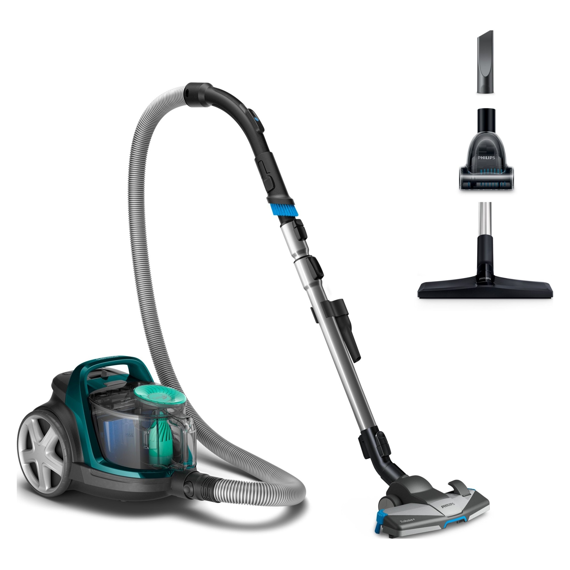 Aspirator fara sac, Philips, model cilindric, 900W, verde, 280x412x280mm