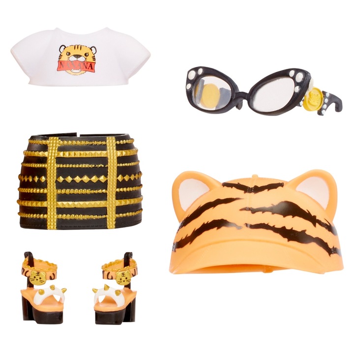 Na Na Na! Fuzzy Surprise Lalka Tiger Linda, 7 hüvelykes, többszínű, ruhákkal és kiegészítőkkel