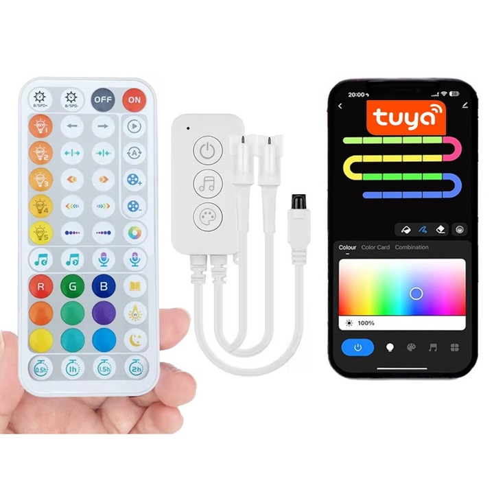 Sterownik LED RGBIC Tuya WiFi R-KZQ-21, 2 iesiri, control prin aplicatie, 3 pini