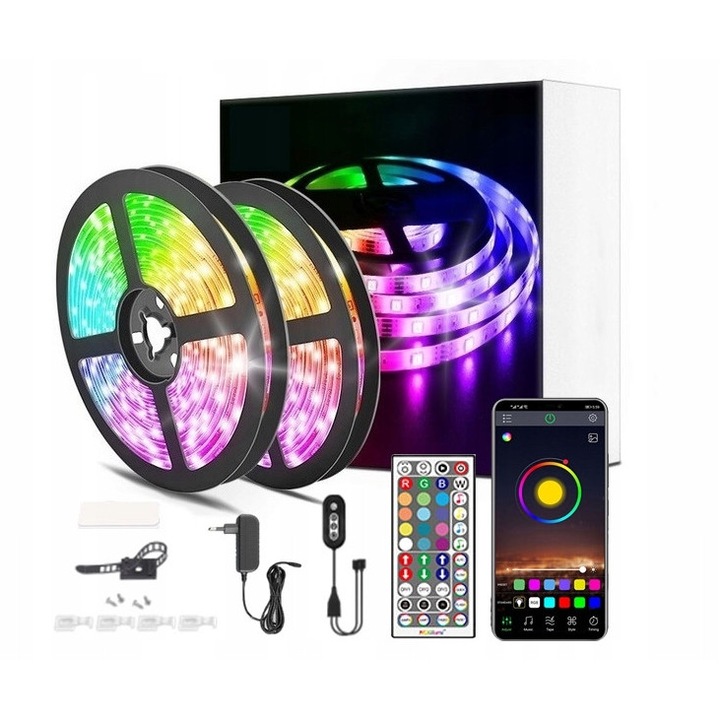 Benzi LED szett 20m RGB 5050, 30 LED/m, Bluetooth, IR vezérlő, 12V