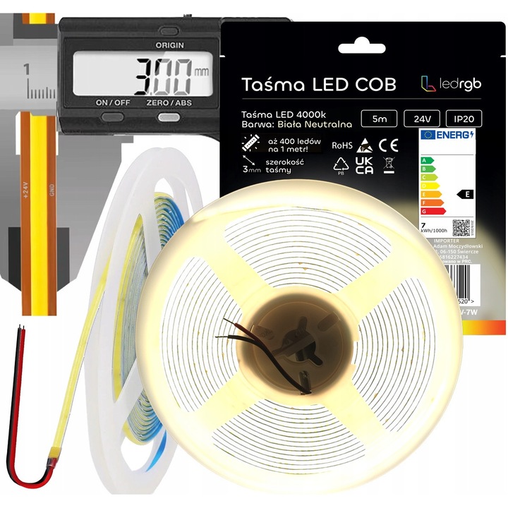 LED COB лента 24V 5м 400 диода 4000K неутрално бяло ултра тънка 3мм