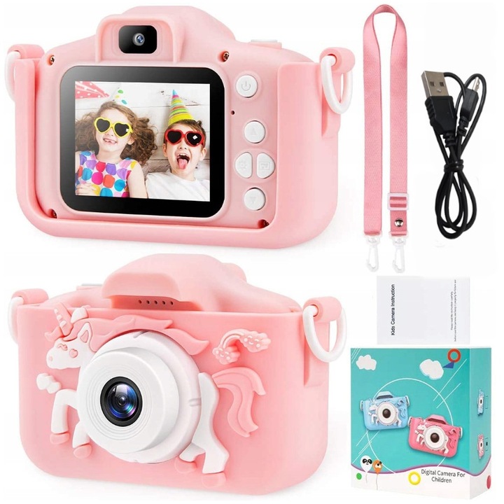 Preston digitális fényképezőgép gyerekeknek, rózsaszín, 2'' kijelző, 3MP, komplett szett USB kábellel és 16GB kártyával
