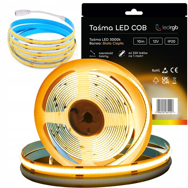 Banda LED Neon COB 12V 10m 320 diodi 3000K alb cald, latime 8mm