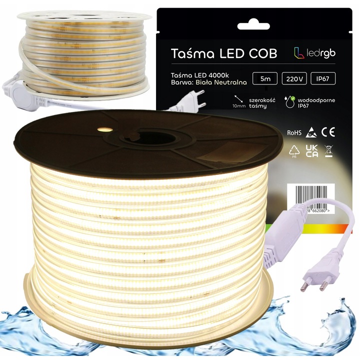 Комплект LED Neon COB лента 220V 5м 4000K Неутрално бяло IP67