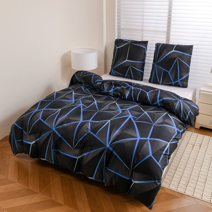 Set de lenjerie de pat 140x200 bumbac satinat fata-verso GierekHoff gros 2 piese GH 3144 Blue Abyss