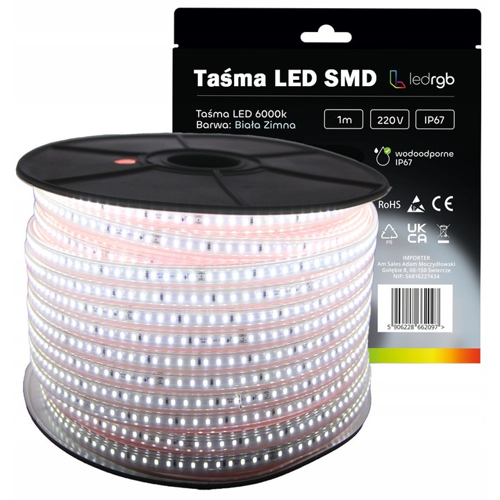 Set benzi LED SMD 220/230V 5m 6000K alb rece IP67 120 LED/m