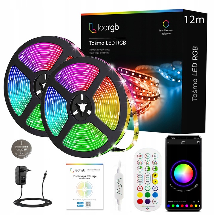 Banda LED 12m RGB 5050, 360 LED, control prin aplicatie si telecomanda 2.4G, set complet