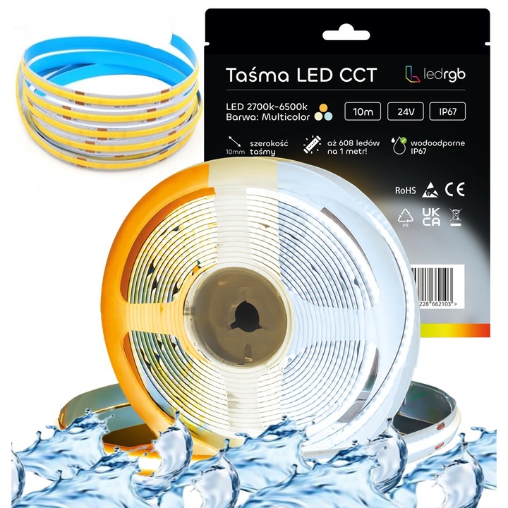 Banda LED COB 24V 5m IP67 CCT 2700-6500K alb cald, neutru si rece