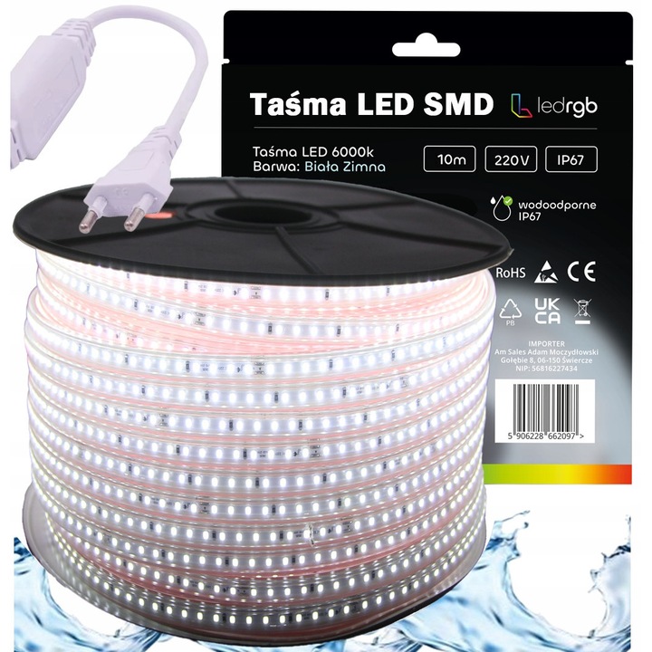 Комплект LED SMD лента 220/230V 10м 6000K Студено Бяло IP67 120LED/м