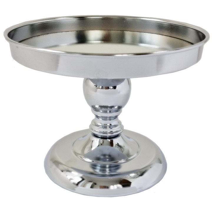 Fém tálca fényes alappal, Madex, 20,5cm, 16cm, ezüst